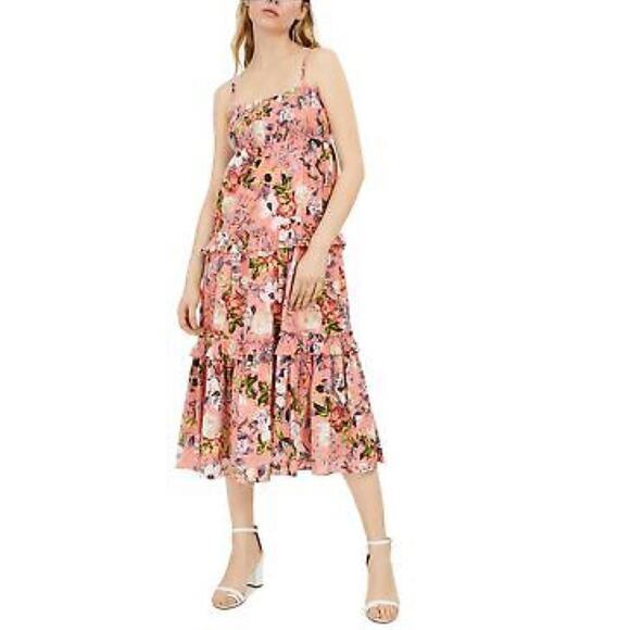 INC Wmn's Petite Coral Lined Spaghetti Strap Square Neck Midi Fit Flare Dress PM - Picture 3 of 12